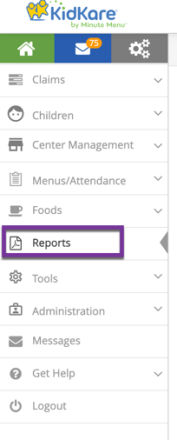 Left menu with Reports highlighted